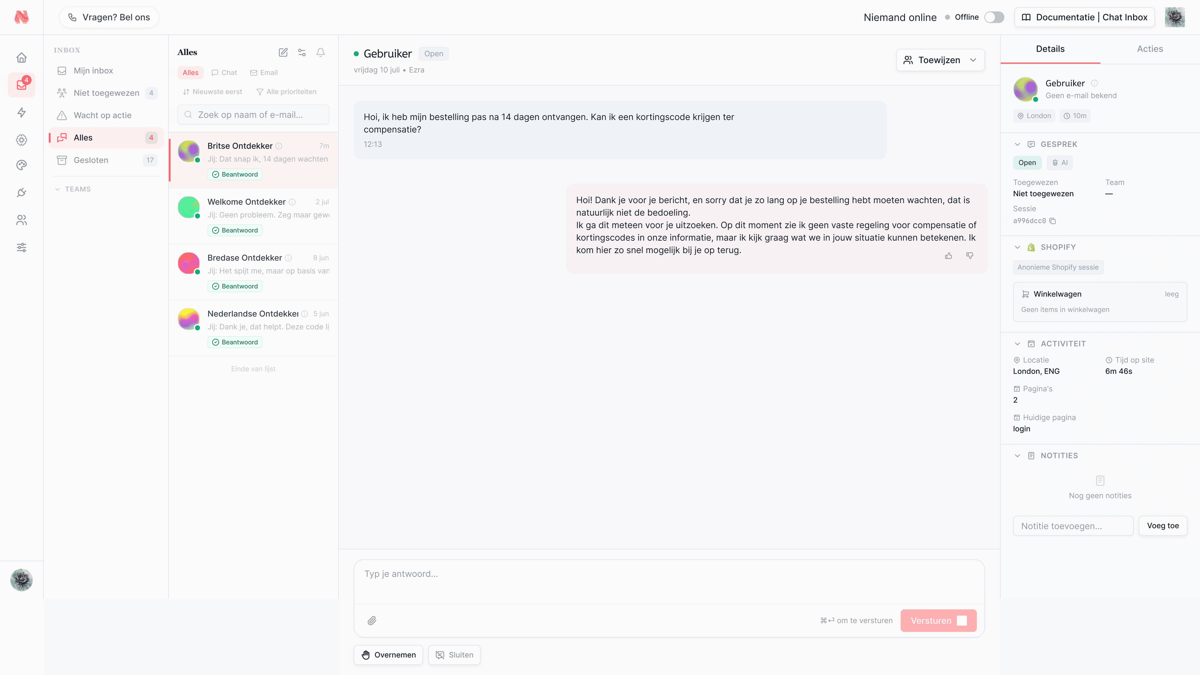 Nousu helpdesk met AI-gesprekken voor een webshop